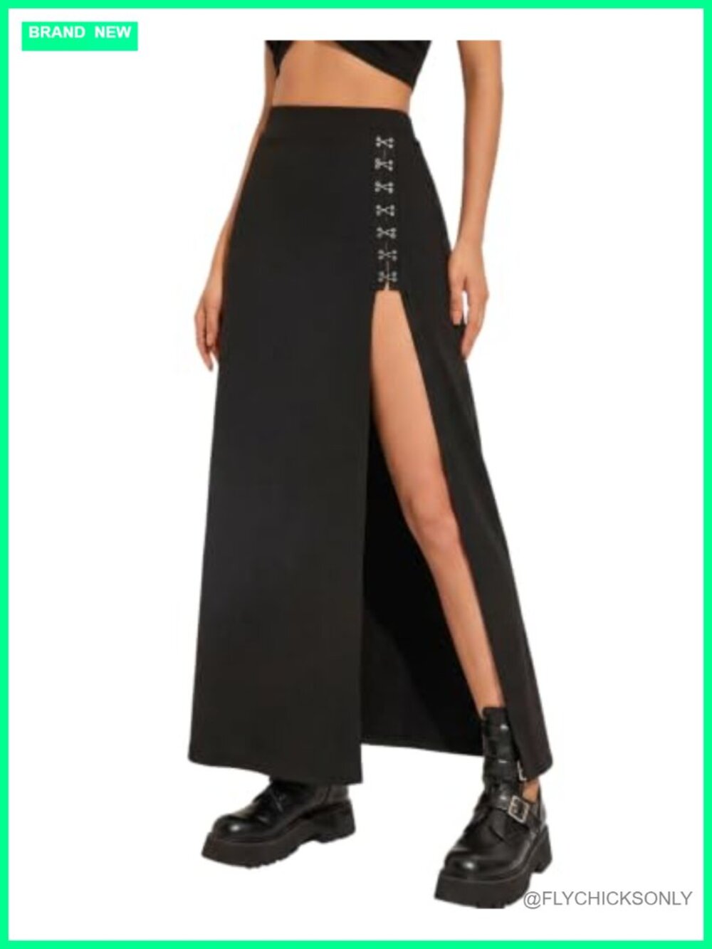 Women's Stretch Maxi Skirt Adjustable Side Slit Hook-Buckle